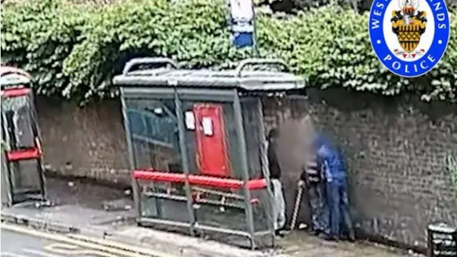 The pair approaching at the bus stop