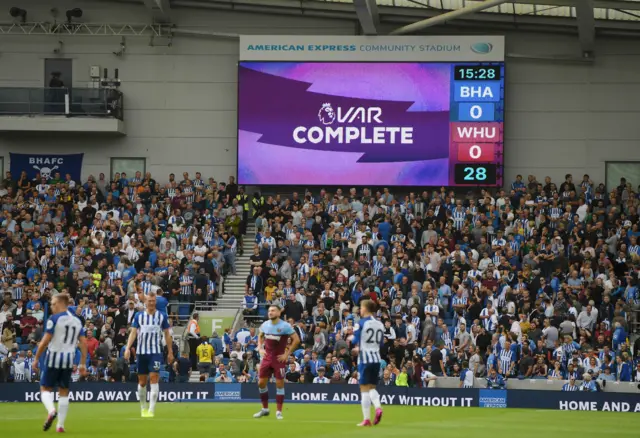 VAR decision displayed at the Amex Stadium