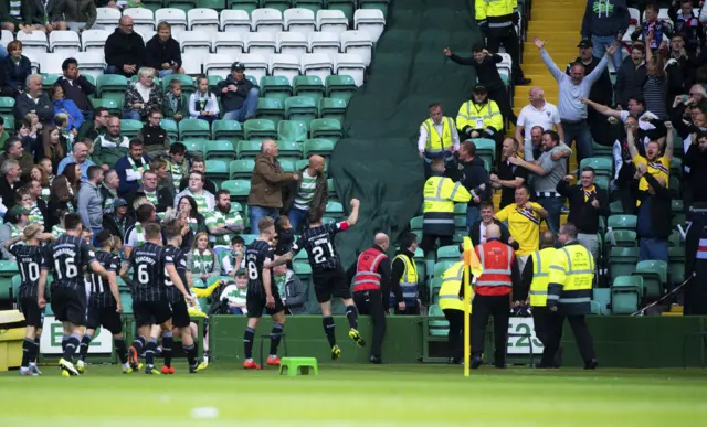 Dunfermline celebrate Tom Beadling's equaliser at Celtic Park