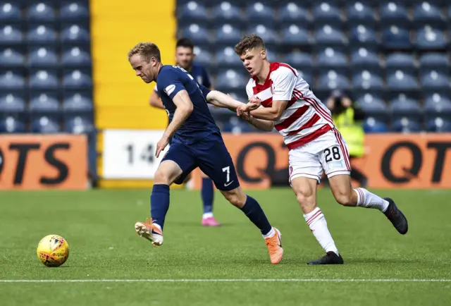 Kilmarnock's Rory Mackenzie is pulled back by Hamilton's Lewis Smith.