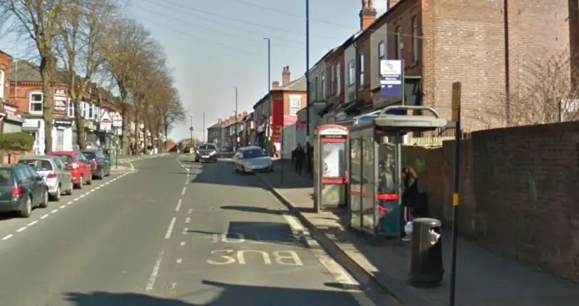 The bus stop in Bordesley Green where the man was attacked