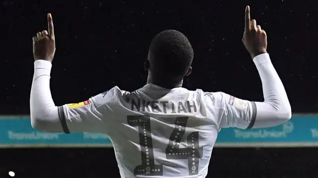 Eddie Nketiah celebrates his goal for Leeds United