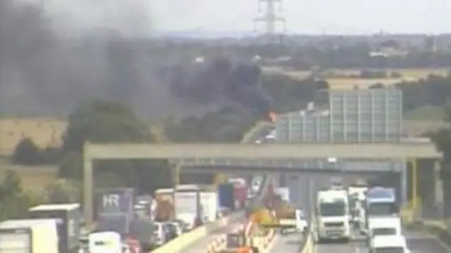 A fire on the M62