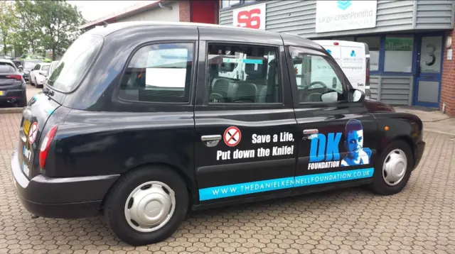 A taxi poster to raise awareness about knife crime from the Daniel Kennel Foundation