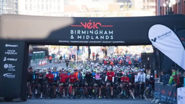 Cyclists at the start line in Birmingham in May