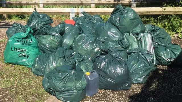 Pile of full rubbish bags