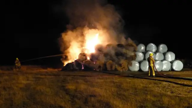 A hay bale fire