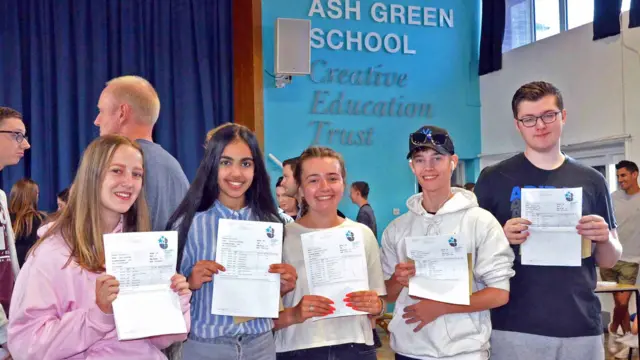 Students celebrating at Ash Green School, Coventry