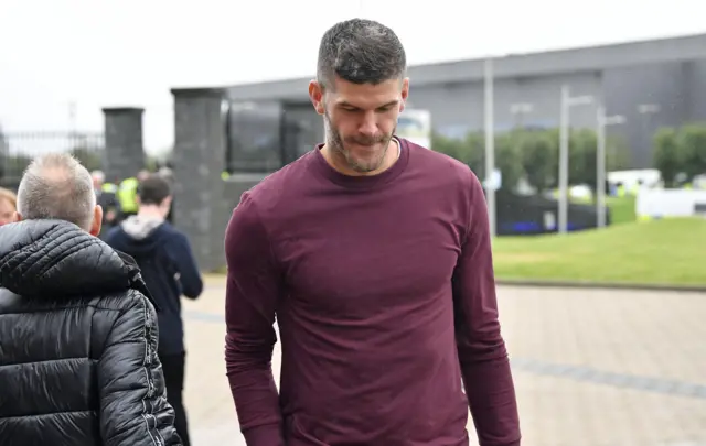 Fraser Forster arriving at Celtic Park earlier