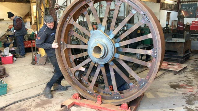 One of the huge wheels being refurbished for the Talisman