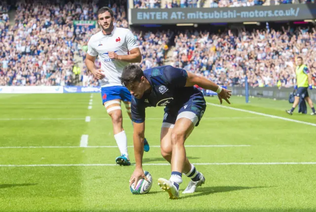 Sean Maitland dots down for Scotland's try just before half time