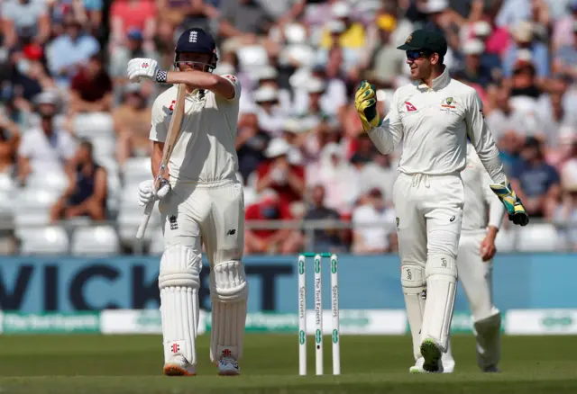 Jonny Bairstow gestures for a review