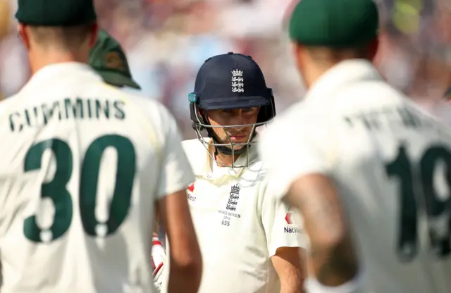 Joe Root waits to bat during day four of the third Ashes Test match at Headingley