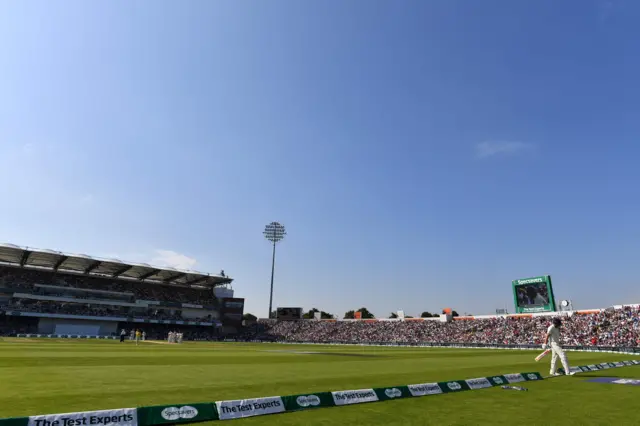 Joe Root walks back to the pavilion after losing his wicket for 77 runs on the fourth day of the third Ashes cricket Test match between England and Australia at Headingley