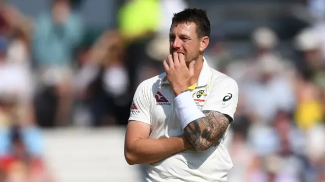 James Pattinson of Australia reacts aftre an appeal is turned down during day four of the 3rd Specsavers Ashes Test match between England and Australia at Headingley