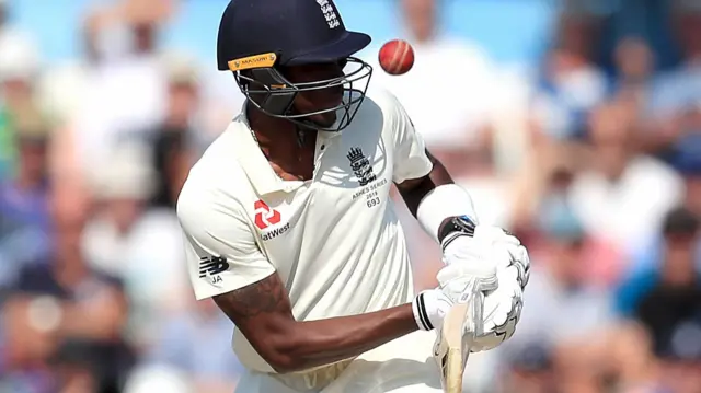 Jofra Archer in batting action during day four of the third Ashes Test match at Headingley