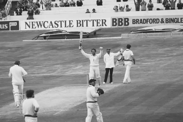 Ian Botham celebrates his century at Headingley against Australia in 1981