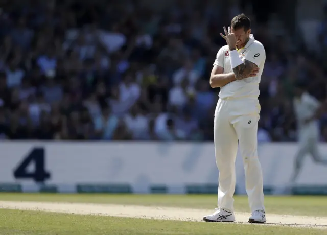 James Pattinson of Australia reacts while bowling during day four of the 3rd Specsavers Ashes Test match between England and Australia at Headingley