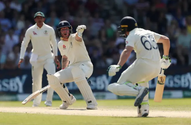 England's Ben Stokes gestures before Jos Buttler is run out