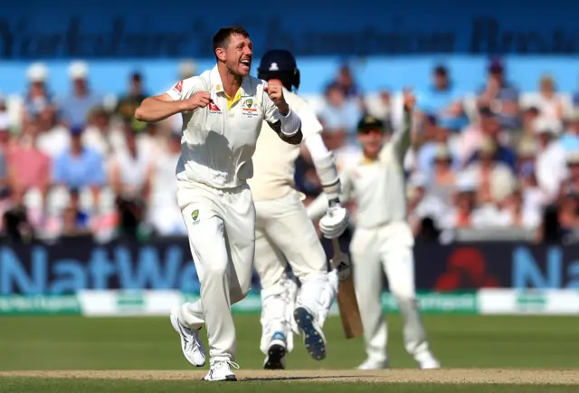 James Pattinson celebrates