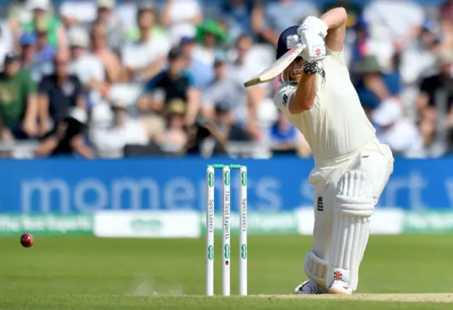 Jonny Bairstow plays a shot on the fourth day of the third Ashes cricket Test match between England and Australia at Headingley