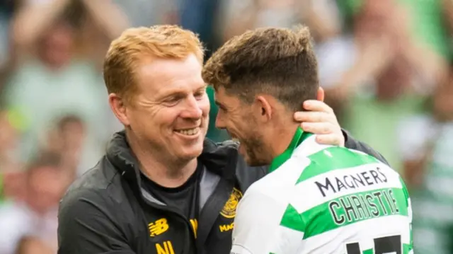 Celtic's Neil Lennon and Ryan Christie celebrate