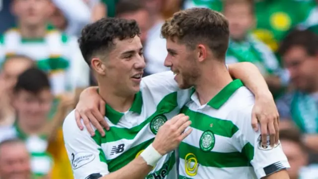 Celtic's Mikey Johnston and Ryan Christie celebrate