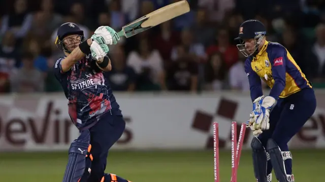 Kent batsman Heino Kuhn is bowled