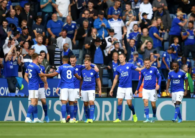 Leicester celebrate first goal