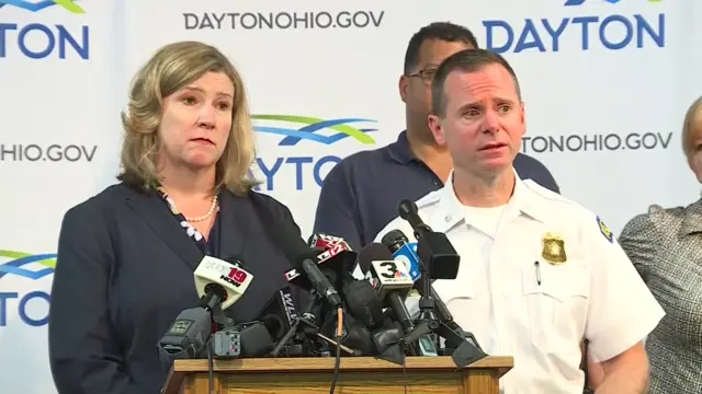 Dayton's mayor Nan Whaley speaks at a press conference