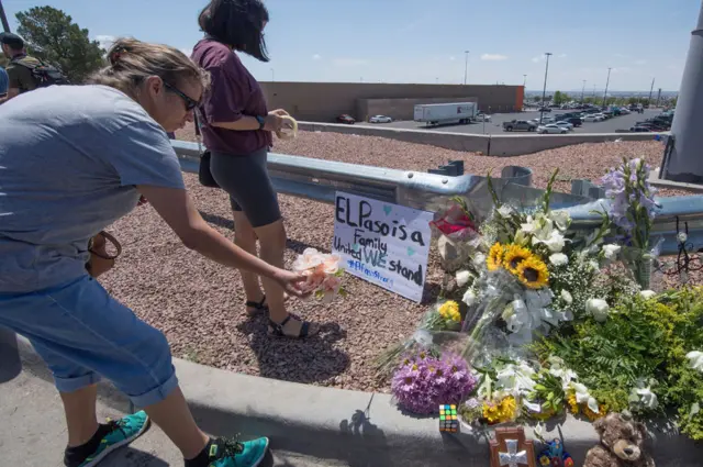 A makeshift memorial near the Walmart in El Paso