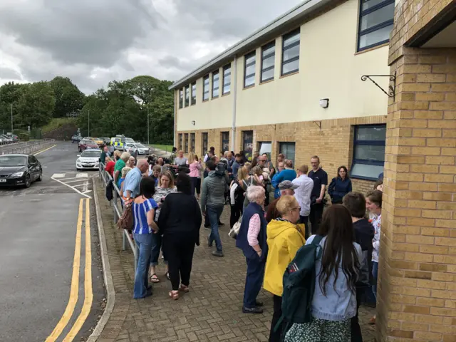 Crowds outside Chapel-en-le-Frith High School