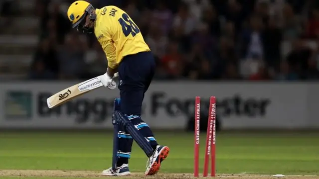 Ashton Agar of Birmingham Bears is bowled