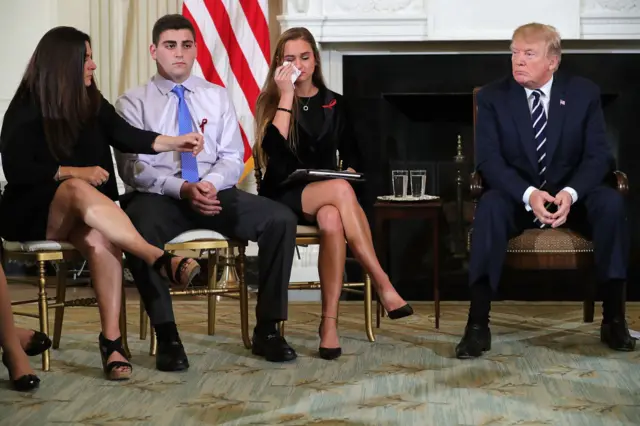 President Donald Trump (R) hosts a listening session with Marjory Stoneman Douglas High School shooting survivors.