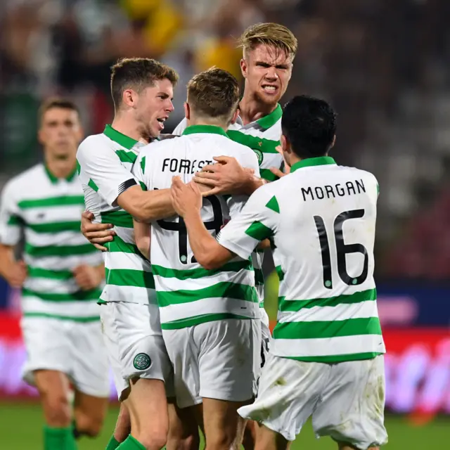 Celtic celebrate James Forrest's equalising goal