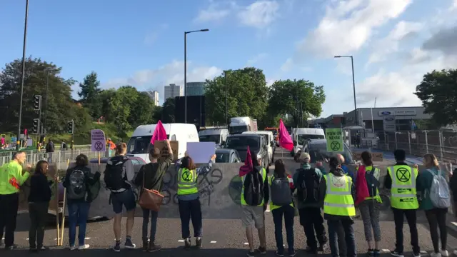 Protesters blocking the road