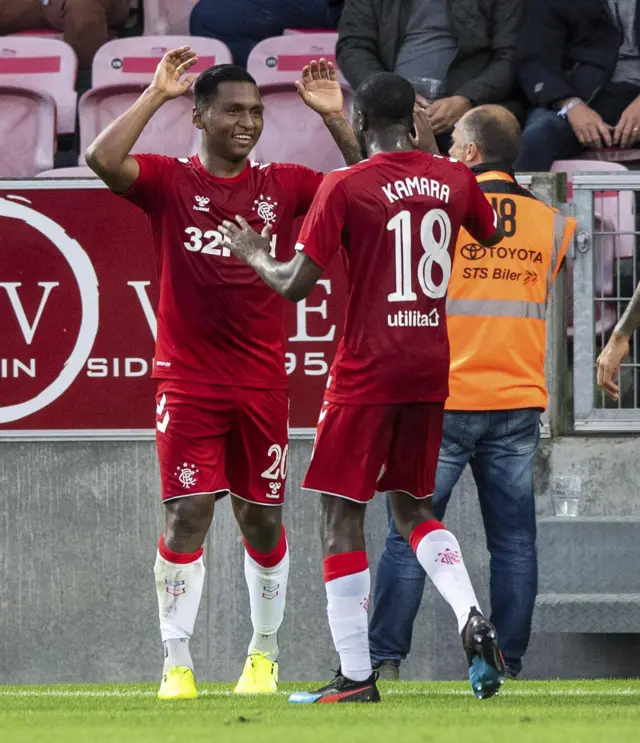 Rangers striker Alfredo Morelos celebrates