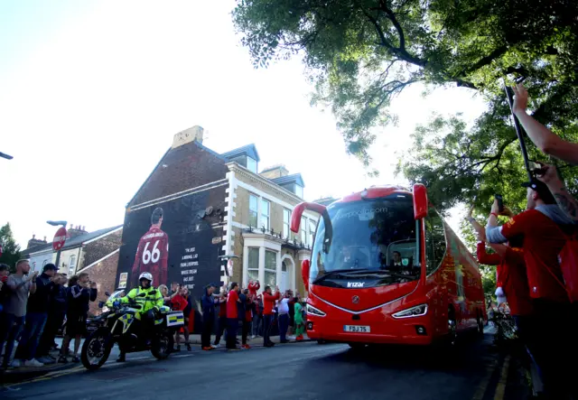 Liverpool's team bus arrives at Anfield