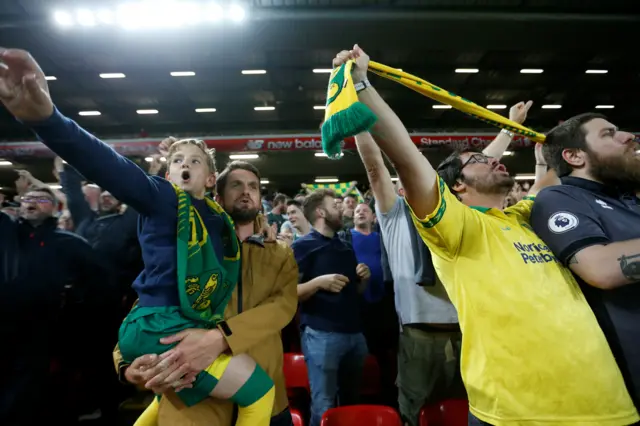 Norwich fans celebrate Teemu Pukki's goal