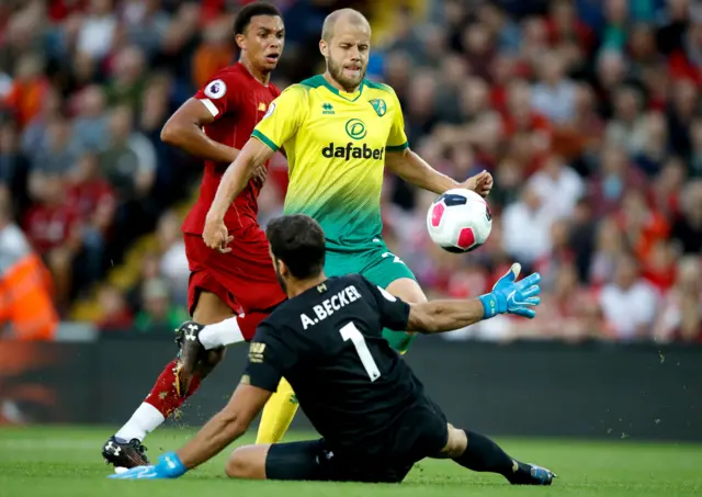 Alisson saves from Teemu Pukki