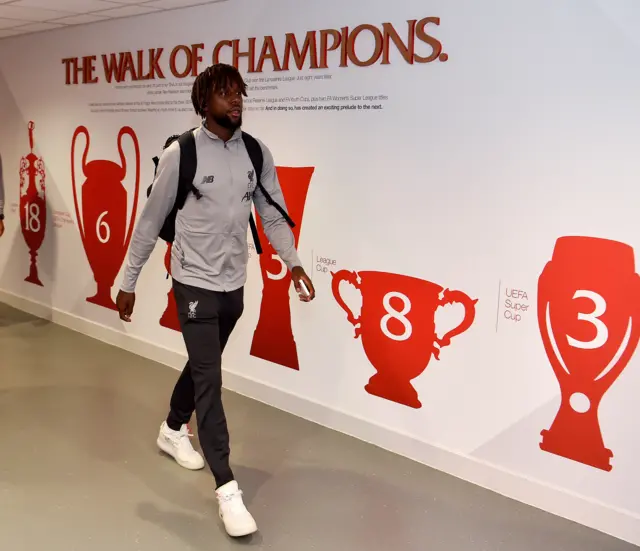 Divock Origi arrives at Anfield