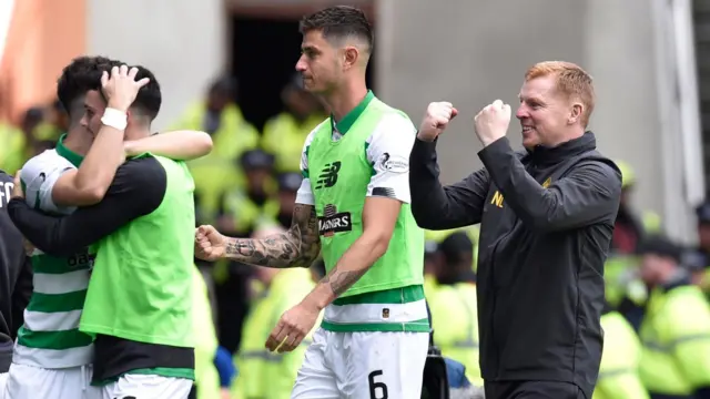 Celtic manager Neil Lennon celebrates at full-time