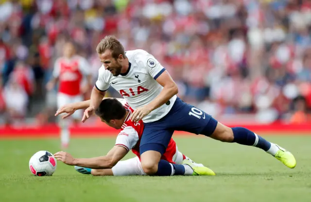 Sokratis Papastathopoulos and Harry Kane