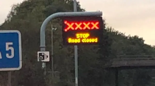 Motorway closure sign on M6