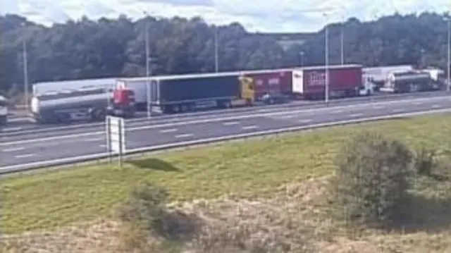 Lorries queuing northbound between J11 and J12