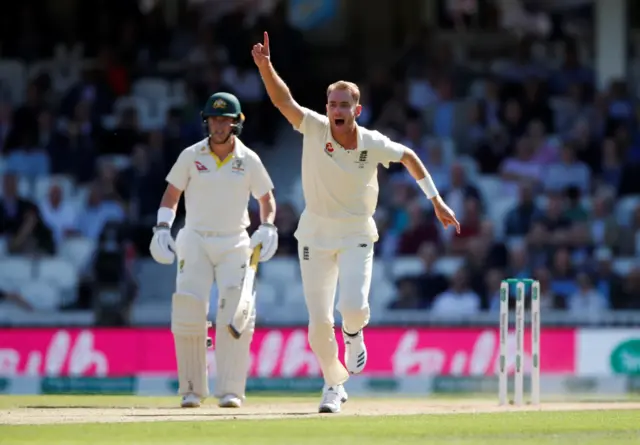 England's Stuart Broad unsuccessfully appeals for the wicket of Australia's Marnus Labuschagne