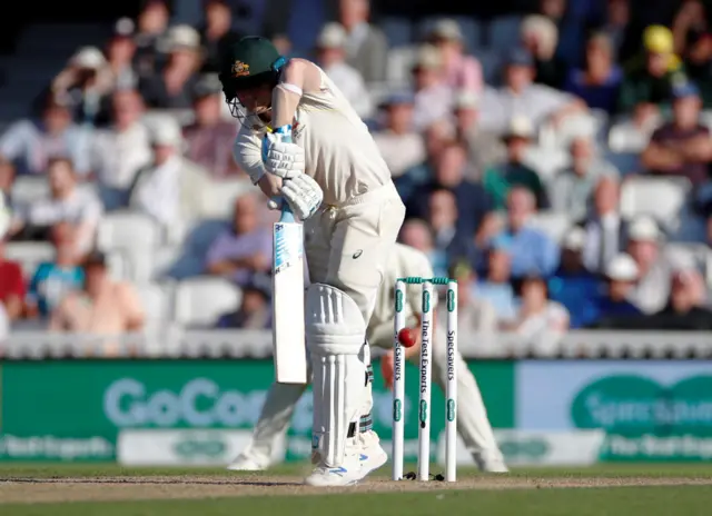 Steve Smith is bowled out LBW by England's Chris Woakes