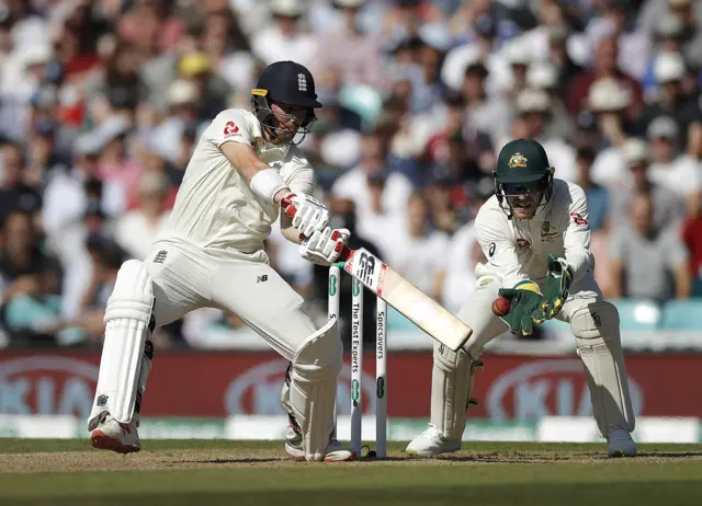 Tim Paine of Australia takes a catch to dismiss Rory Burns of England off the bowling of Nathan Lyon of Australia during day three of the 5th Specsavers Ashes Test between England and Australia at The Kia Oval