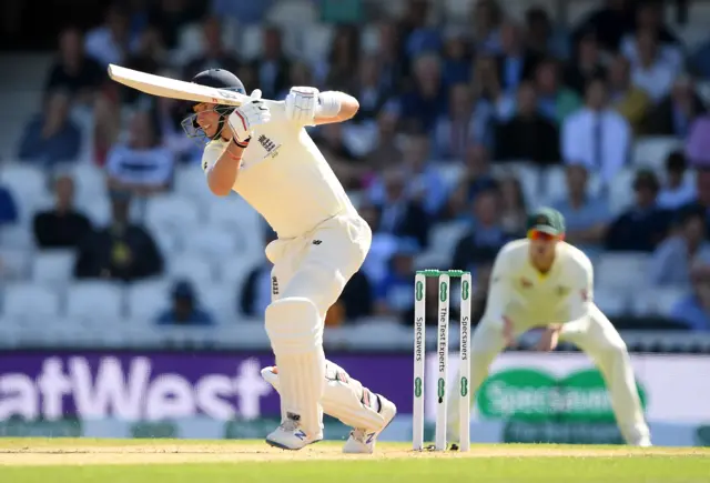 Joe Root of England drives during Day Three of the 5th Specsavers Ashes Test between England and Australia at The Kia Oval