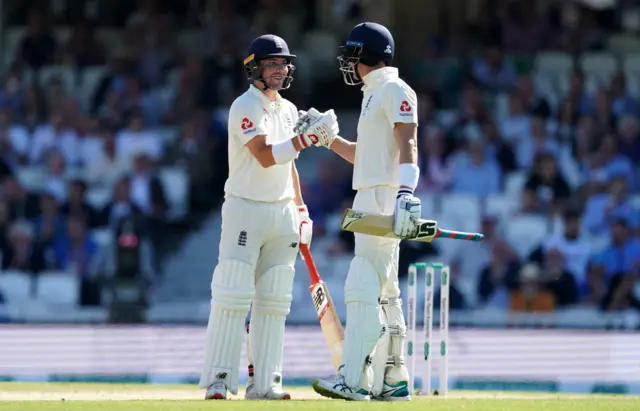 Rory Burns (left) and Joe Denly during day three of the fifth test match at The Kia Oval